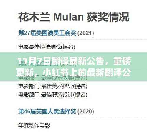 小红书最新翻译公告独家解读，重磅更新揭秘（11月7日）